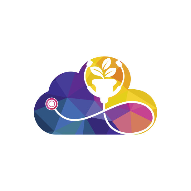 健康听诊器载体设计。听诊器与花盆图标矢量设计。图片下载