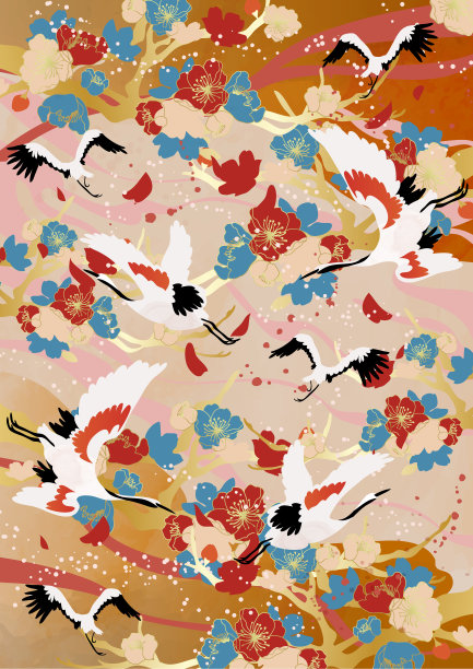 亚洲风格中国风格民族潮流古风传统古典吉祥
桃花鹤遮阳海报贺卡背景墙装饰画图片下载