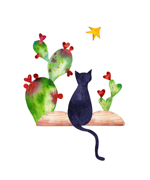 水彩手绘插画猫图片下载