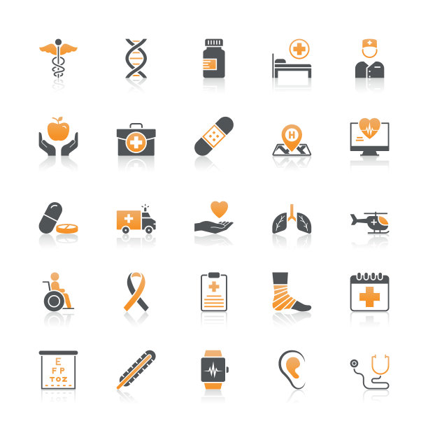 医疗保健和医药图标设置与反映在白色背景图片下载