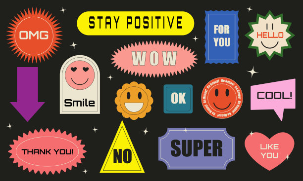 矢量集各种补丁，标签，标签，邮票，贴纸在时尚的复古风格。90年代时髦风格的贴纸。图片下载