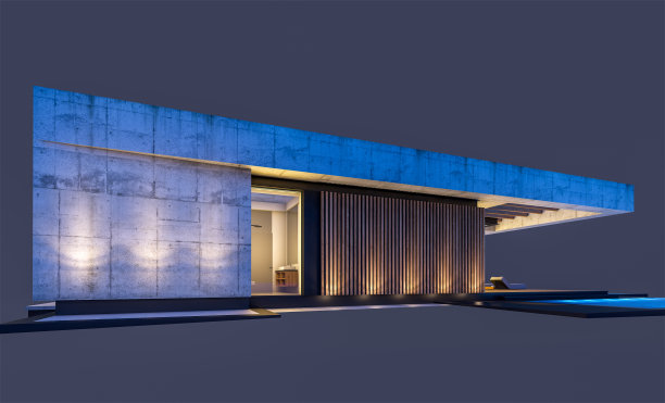 现代风格的新混凝土房子的3d渲染孤立在黑色图片下载