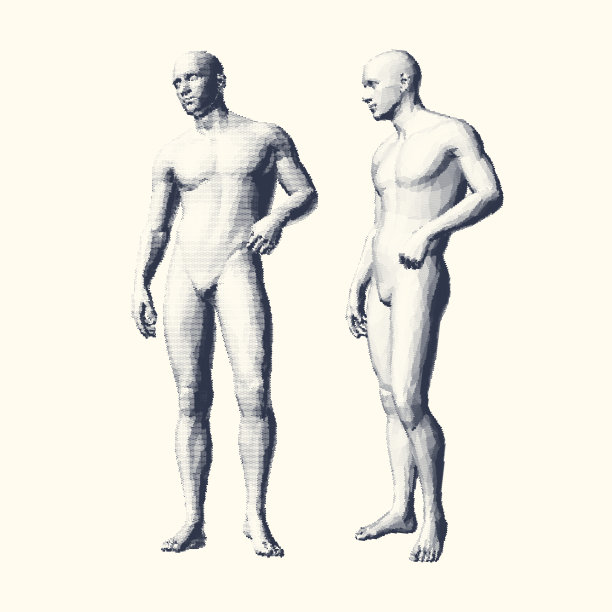 站着的人摆出不同姿势的模型。三维人体模型。矢量宣传册，传单，演示文稿，标志或横幅。图片下载