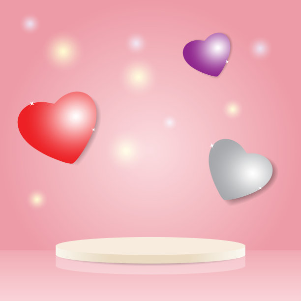 舞台讲台上的情人节和爱情的心脏背景图片下载