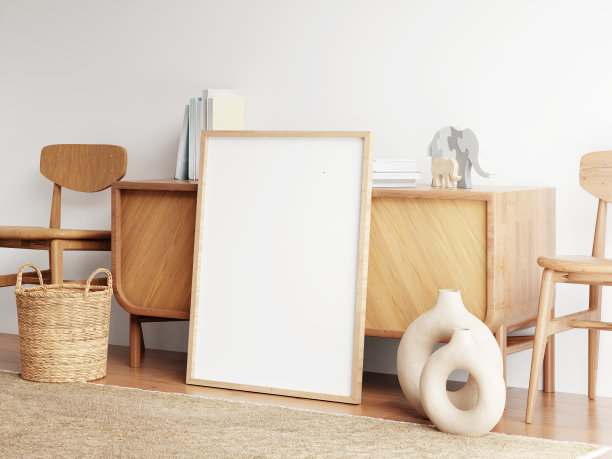 框架和海报模型在波西米亚风格的内部。3d渲染，3d插图图片下载