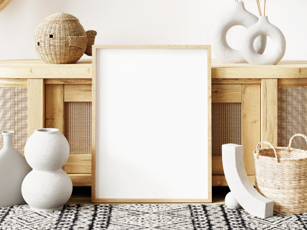 框架和海报模型在波西米亚风格的内部。3d渲染，3d插图图片下载