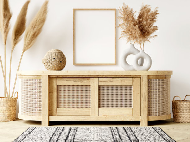 框架和海报模型在波西米亚风格的内部。3d渲染，3d插图图片下载