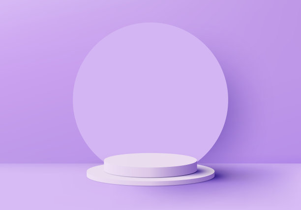 三维现实的空工作室房间白色圆柱讲台与圆形背景在最小的墙壁场景紫色背景图片下载