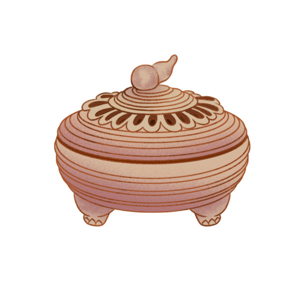 亚洲中国风格的老式香炉水彩插图图片下载