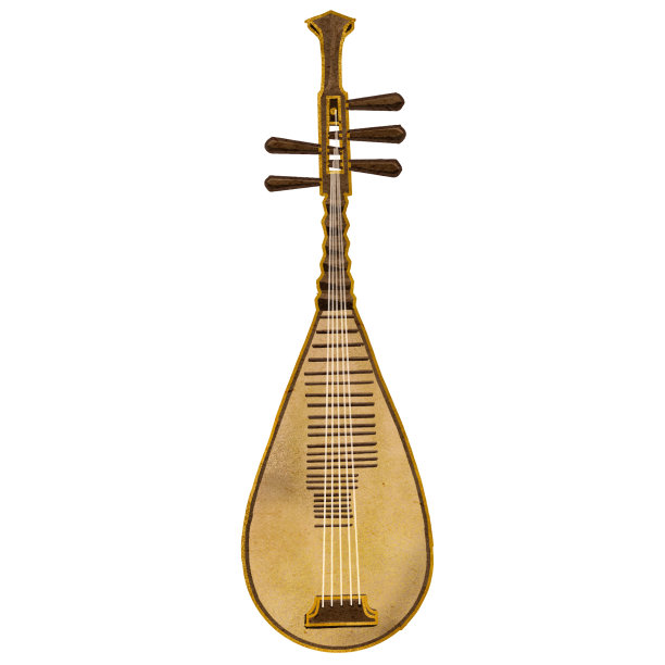 亚洲中国式复古古典乐器琵琶水彩插图图片下载