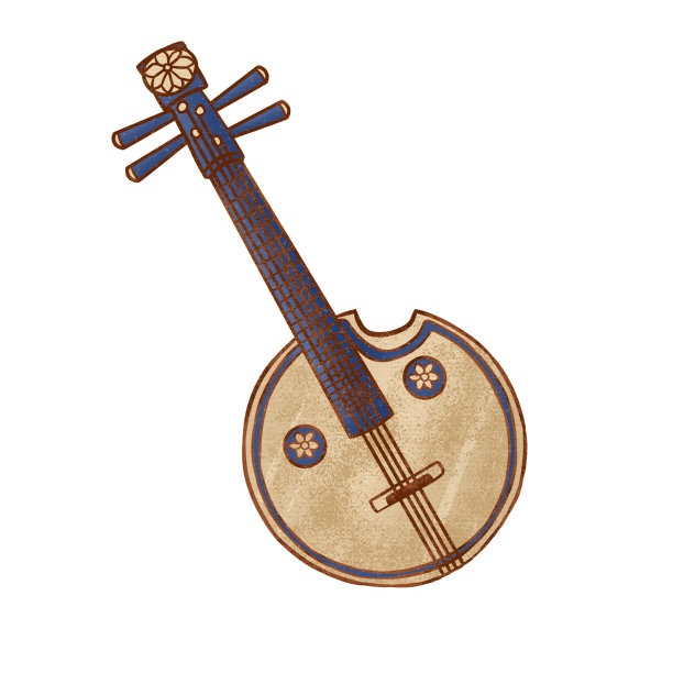 亚洲中国式复古古典乐器阮水彩插图图片下载