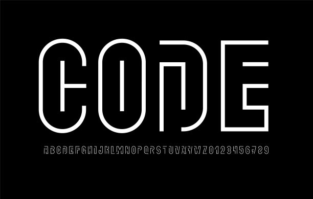 数字字体字母从细段线，最小技术风格的字母和数字，矢量插图10EPS图片下载