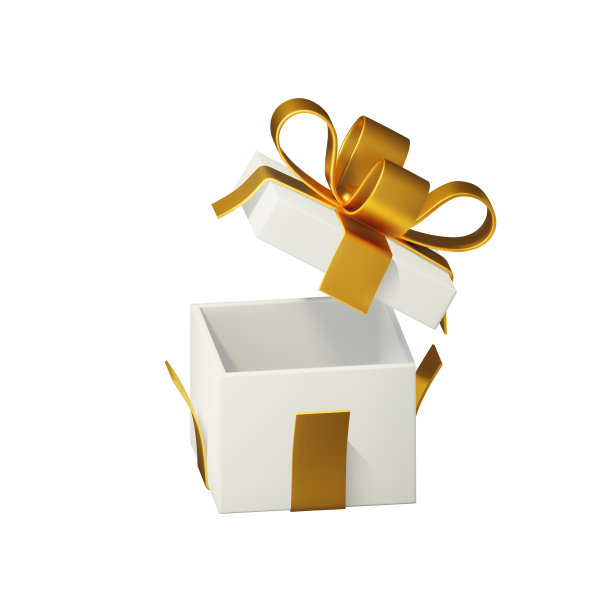 3d打开礼盒与金色丝带隔离在白色背景。图片下载