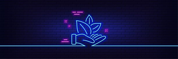 有机产品线图标。禁止使用人工色素的标志。自然的味道。霓虹灯发光效果。向量图片下载