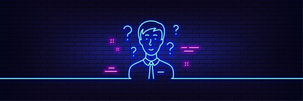 问号行图标。支持顾问签字。霓虹灯发光效果。向量图片下载