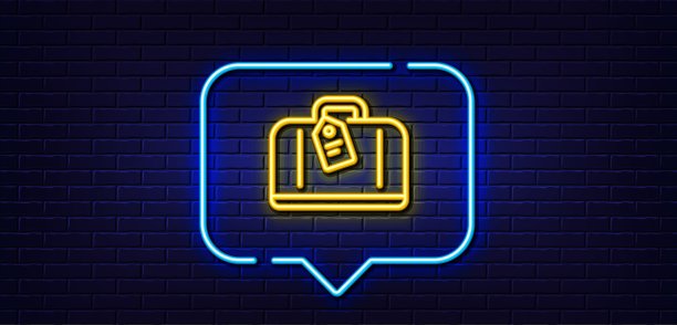 机场手提行李领取处指示牌霓虹灯图标矢量图图片下载