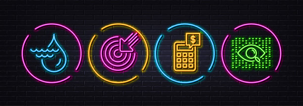 计算器，水电和目标最小的线图标。对于web应用程序，打印矢量图片下载