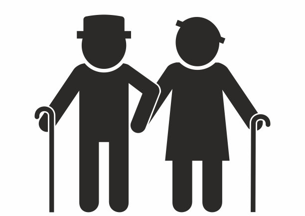 两名老年人，一男一女拿着健康棒，黑色剪影，eps图片下载