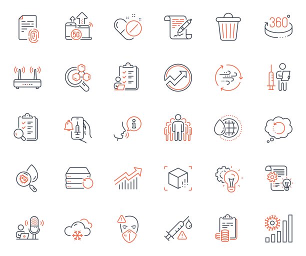 科学图标集。包括图标为风能，化学实验室和增强现实网络元素。向量图片下载