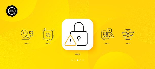 拒绝、二进制代码和锁最小线性图标矢量素材图片下载