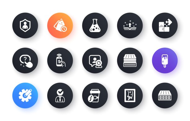 最低限度的时间管理，电话支付和外卖咖啡平面图标的网页开发。为设计。向量图片下载