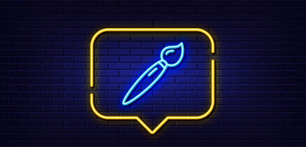 画笔线条图标：墙绘标志，霓虹灯对话气泡矢量图图片下载