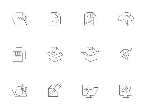 文件管理行图标集。文件管理器界面图标设置。向量图片下载