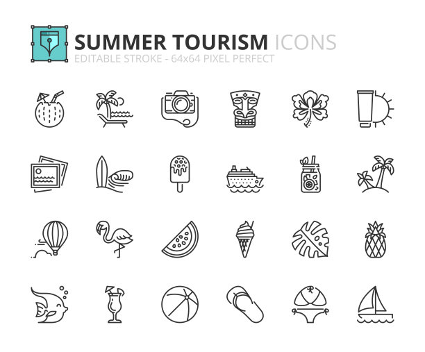 概述关于夏季旅游的图标图片下载