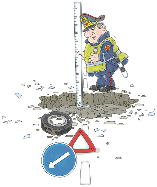 交警在测量路面坑洼的深度图片下载
