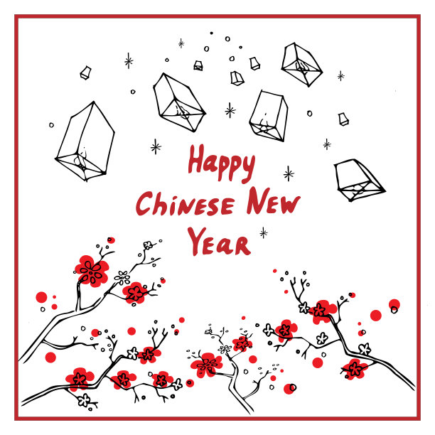 矢量手绘涂鸦插画春节快乐。中国新年的象征图片下载