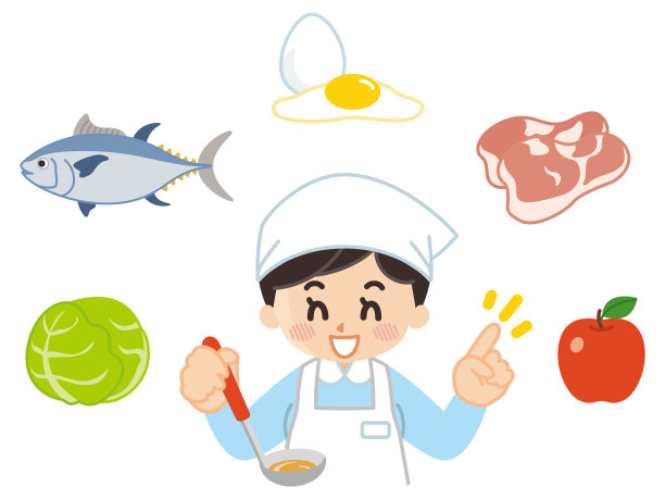 厨子和各种食材。营养师。图片下载