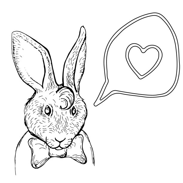 白底墨水笔兔子。复活节快乐。矢量插图。图片下载