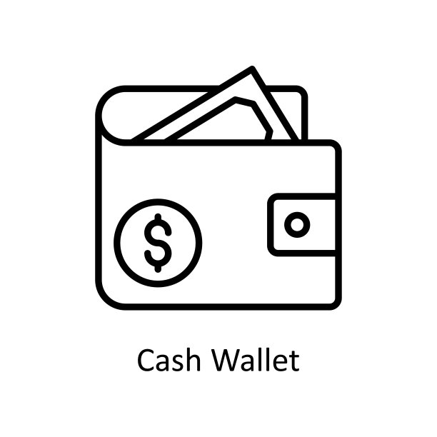 现金钱包矢量轮廓图标设计说明。白色背景EPS 10文件上的物流符号图片下载