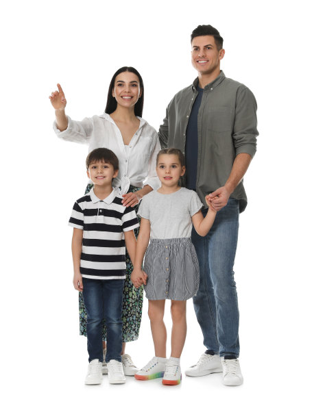 孩子们和他们的父母在白色背景上图片下载