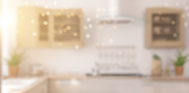 模糊背景室内设计，简约经典厨房图片下载