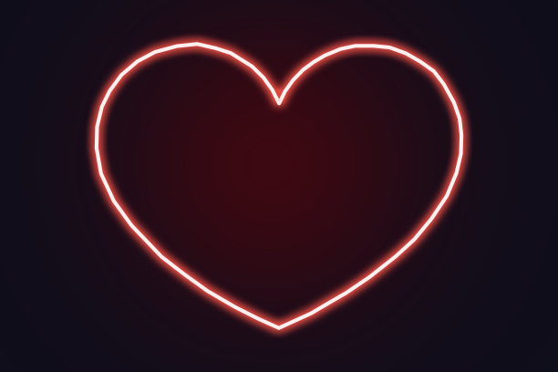 心脏标志霓虹灯横幅在砖墙背景。图片下载