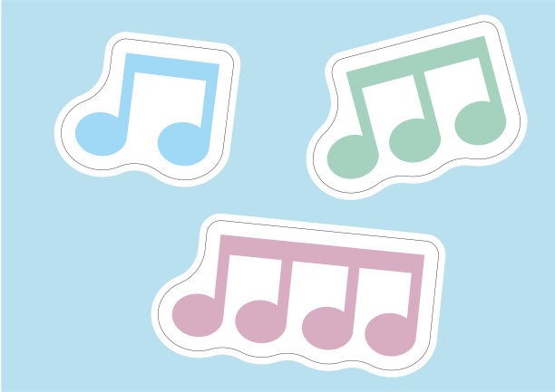 彩色蓝色连续编号的音乐音符(第八个音符)贴纸切割图片下载