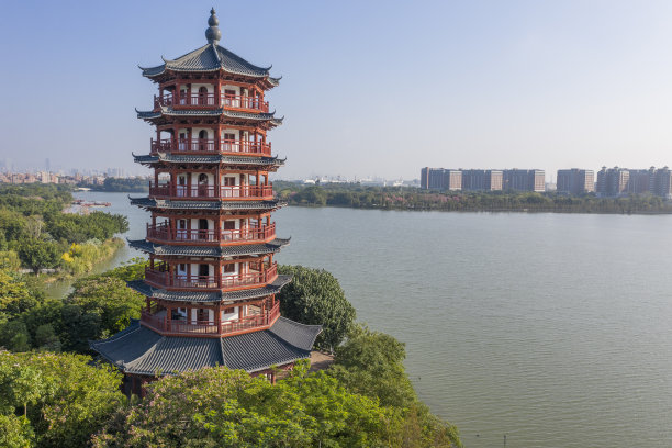 广东东莞华阳湖湿地公园自然风光的航拍照片图片下载