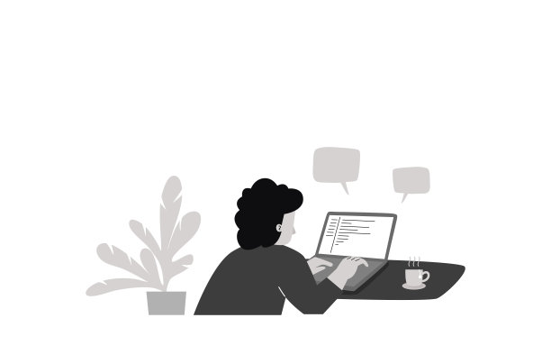 一个男人在咖啡馆的笔记本电脑上工作，平面矢量插图。图片下载