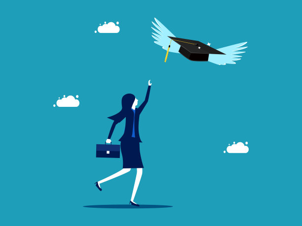 女人追着追着飞着的毕业帽，失去了学习。经营理念图片下载
