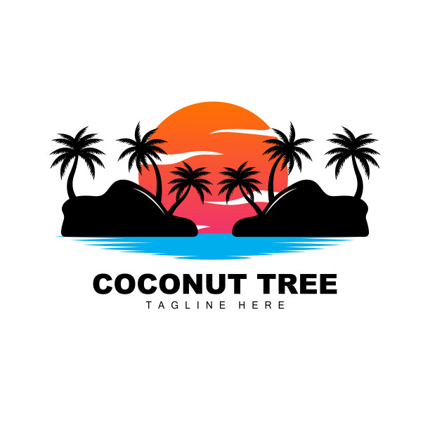 椰子树标志，海洋树矢量，模板设计，产品品牌，海滩旅游对象标志图片下载