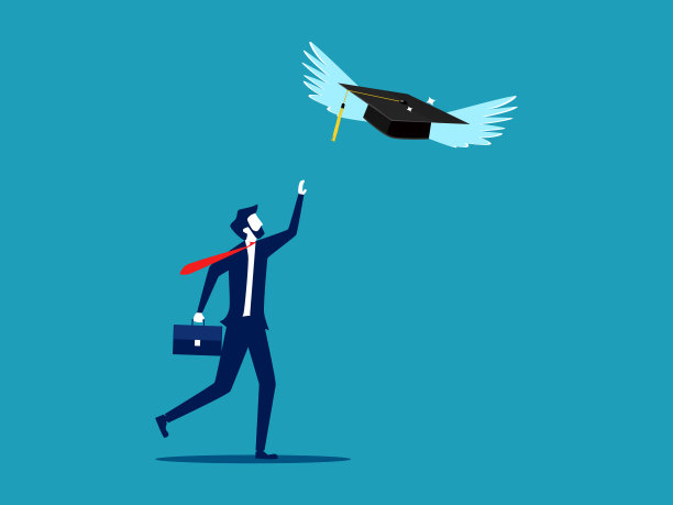 男人追着抓着一顶飞着的毕业帽，失去了学习。经营理念图片下载