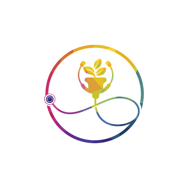 健康听诊器载体设计。听诊器与花盆图标矢量设计。图片下载