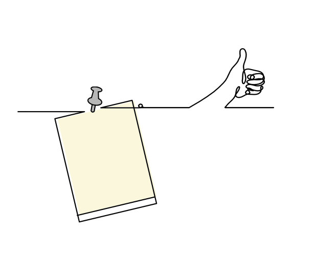 抽象彩色纸与回形针和手作为线画在白色为背景图片下载