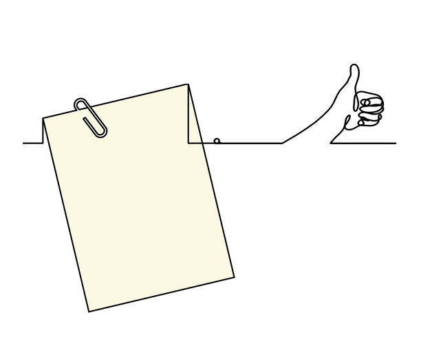 抽象彩色纸与回形针和手作为线画在白色为背景图片下载