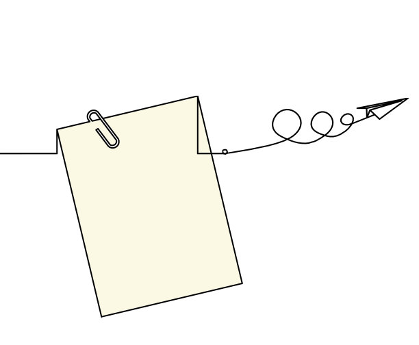 抽象的彩色纸，曲别针和纸平面作为线条画在白色为背景图片下载