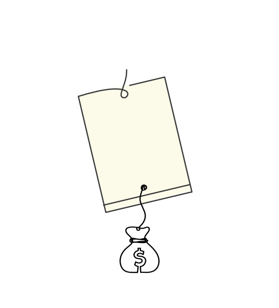 抽象彩色纸与回形针和美元作为线画在白色为背景图片下载