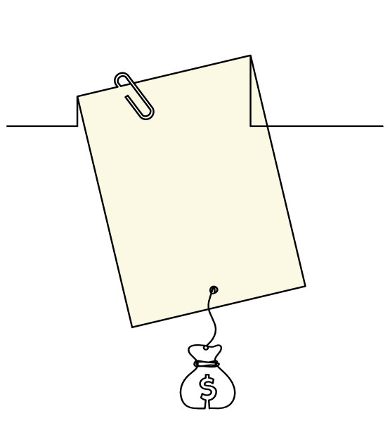 抽象彩色纸与回形针和美元作为线画在白色为背景图片下载