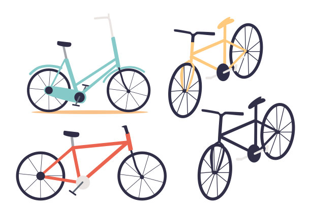 一套自行车。自行车用于城市骑行、户外运动、休闲活动和城市街道交通图片下载