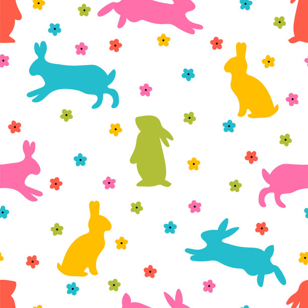 可爱的无缝模式与兔子和雏菊。复活节的背景。兔子，野兔的剪影图片下载